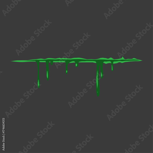 Green viscous liquid dripping from a horizontal surface, depicting a slime or ooze effect in graphic illustration