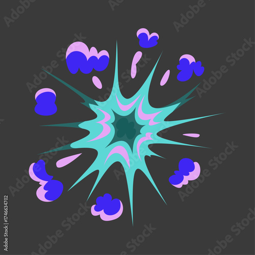 Explosion Graphic with Colorful Smoke and Starburst Effect on Dark Background