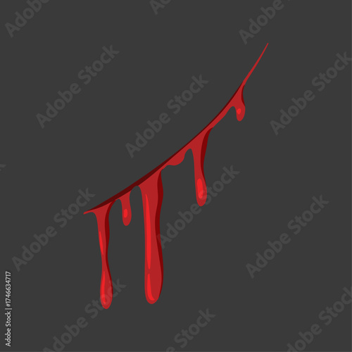 Red liquid dripping, representing blood or a wound, isolated on a dark gray background