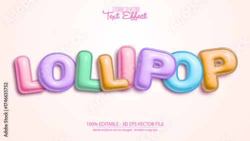 Colorful lollipop text effect with glossy balloon style letters bright pastel colors cheerful design fun playful typography