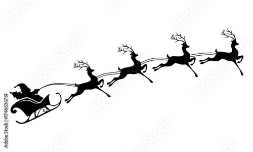 Silhouette of santa claus sleigh in flight