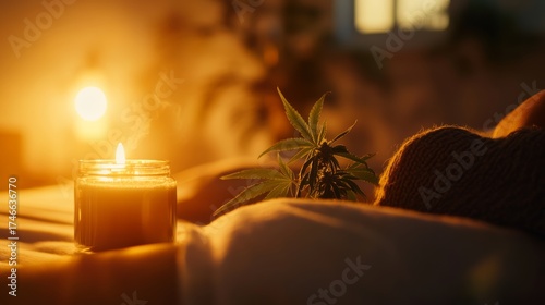 Relaxing evening ritual home setting wellness scene ambient light close-up view mindfulness concept