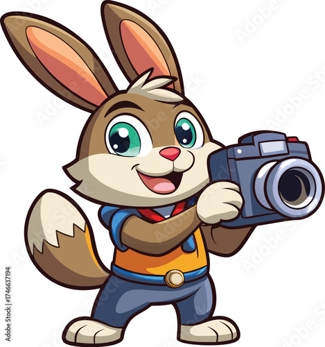 Cute Cartoon Rabbit Holding Camera – Vector Animal Photographer Character