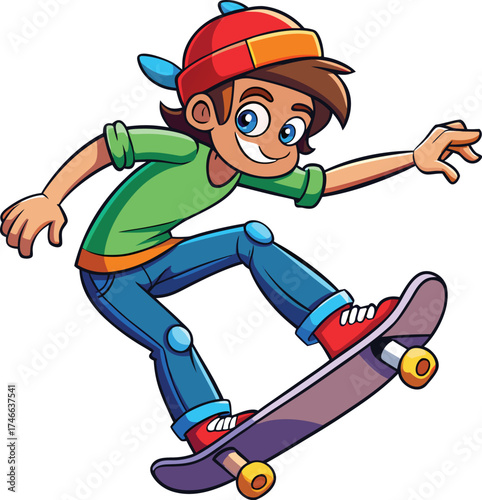 Cool Teen Skateboarding Trick – Urban Vector Illustration