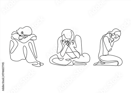 Continuous Line Art of Sadness and Despair. line icon-continuous line drawing. Editable stroke. 