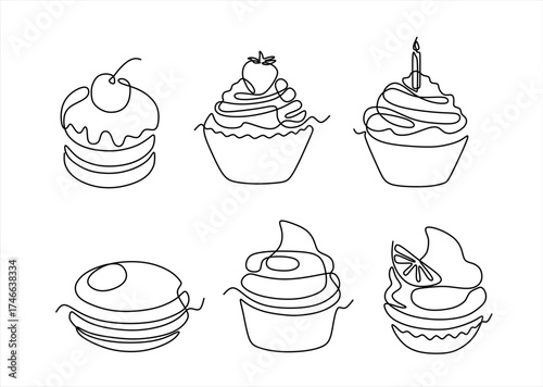 Sweet Treats in Elegant Continuous Line Art Style. line icon-continuous line drawing. Editable stroke. 