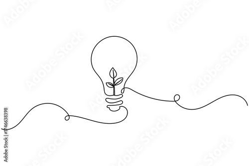Innovation concept light bulb with plug etc. single line drawing minimalist style
