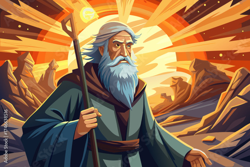 vector of It is bent, but not broken.
The old man bent his stature with time, not his heart.
His staff is the pillar of his faith on the road to the light.