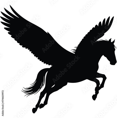 A majestic pegasus soars through the sky, its powerful wings spread wide, a symbol of freedom and grace, isolated on white background