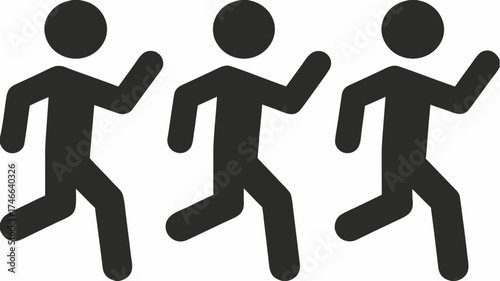 Dynamic trio racing forward, embodying teamwork, competition and progress, a modern symbol for speed, challenge and achievement, originally scalable