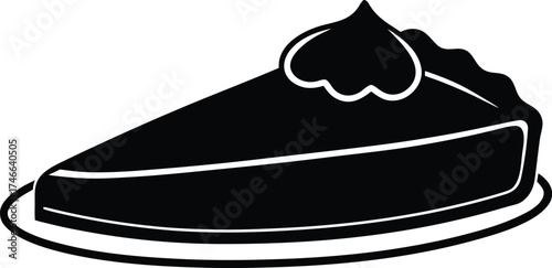 food, Thanksgiving pumpkin pie vector art of silhouette of a slice of pie with whipped cream on a plate
