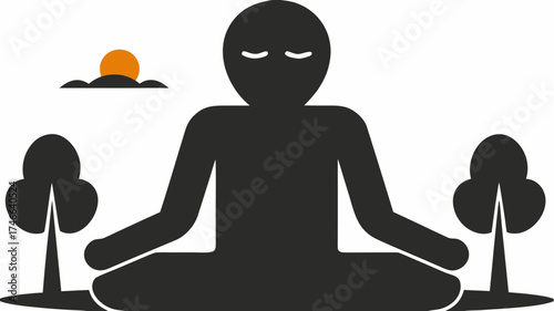 Find Inner Peace Meditating Outdoors Under the Rising Sun, A Simple Icon for Wellness, Relaxation, and Mindfulness Practices in Nature