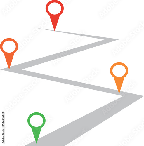 Navigation Route and Journey Roadmap with Location Pins and Milestone Path Illustration