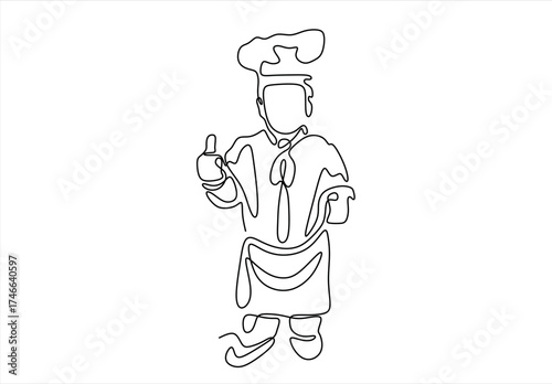 Continuous Line Art Chef Giving Thumbs Up. line icon-continuous line drawing. Editable stroke. 