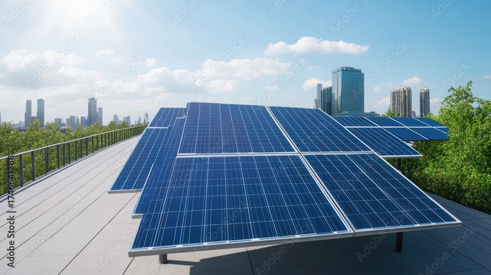 Obraz premium Solar Panel Energy, Renewable Power, Green Cityscape