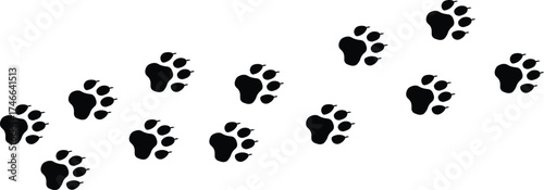 Paw vector trail, pet foot print. Black lines animal prints on transparent background. path pattern animal tracks. footprints Pet paw, Heart with pet paw print dog cat icon, vector illustration
