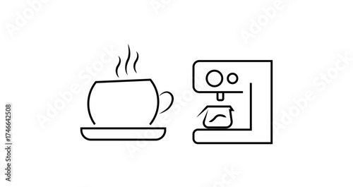 Editable Outline Icon Collection of Coffee Mugs, Beans, Brewing Machines, Donuts, and Café Elements – Modern Stroke Line Art Set for Branding and Design Projects