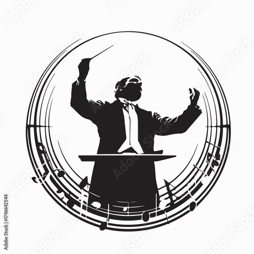 Music Conductor Silhouette Vector in Action Leading Orchestra Performance