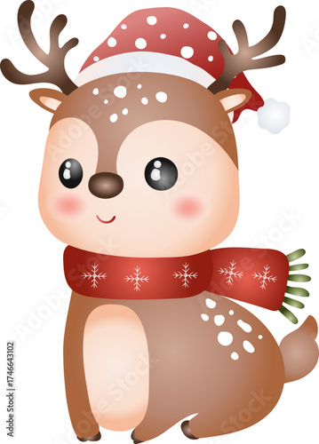 Cute Reindeer Christmas and Winter Illustration Style