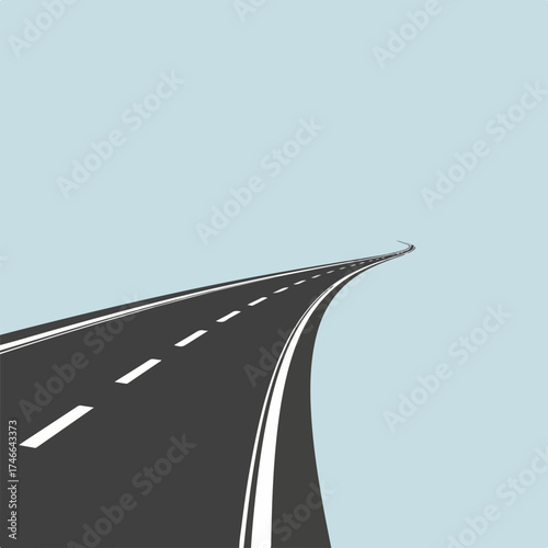 Empty road receding into horizon under clear sky, offering promise and adventure. Road appears inviting, with clear markings, guiding travelers toward unknown destinations.