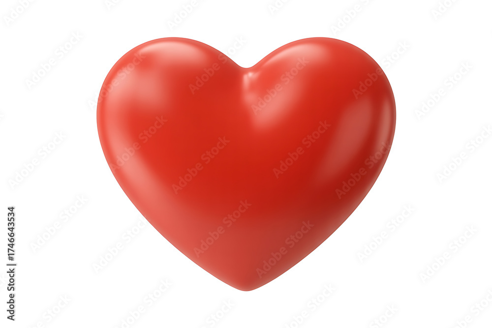 Fototapeta premium Glossy, vibrant red heart symbol isolated against a clean white background.
