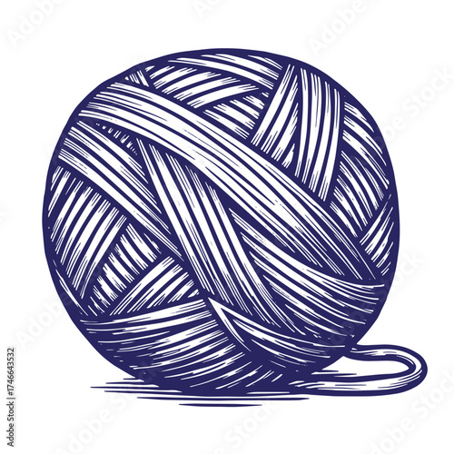 Detailed vintage ink illustration of a ball of yarn perfect for crafting and knitting projects