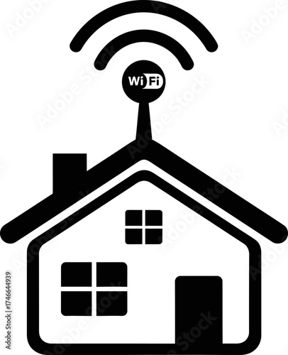 House with wifi symbol on antenna for internet connection and smart home concept. Modern technology. Vector illustration for digital marketing