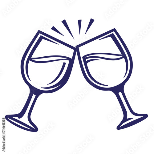 Elegant vintage illustration of clinking wine glasses on white background for celebration