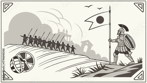 Ancient Warriors Marching into Battle - Illustration.