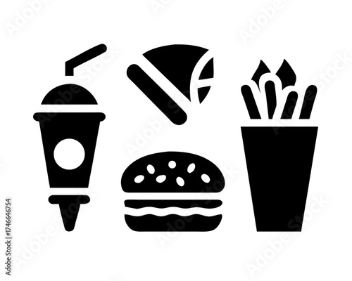 Fast food icons featuring a burger and french fries