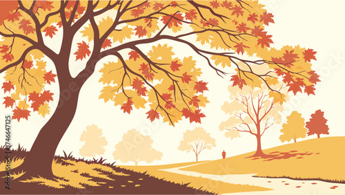 Autumnal Landscape with Colorful Trees and Path.