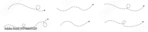 Collection of hand drawn dashed arrow paths with loops and curves, perfect for highlighting flow, navigation, motion, and directions in presentations, infographics, maps, UI, and social posts.