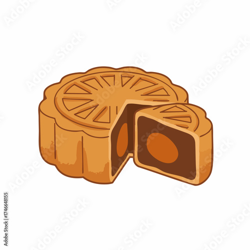 Mooncake with Two Visible Yolks: A Detailed Illustration
