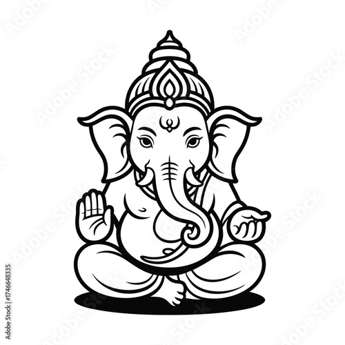 Line art illustration of lord ganesha sitting in a meditative pose