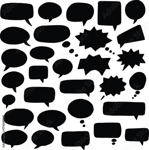 Collection Of Black Speech Bubbles With Various Shapes On A Transparent Background For Design Elements And Iconography