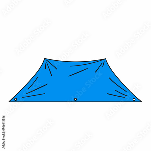 Bright Blue Tarp with Black Lines and Grommets, Flat Perspective