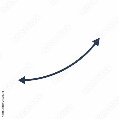 Curved navy blue arrow pointing upwards with a slight arc trajectory