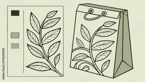 Elegant Leaf-Print Shopping Bag Design.