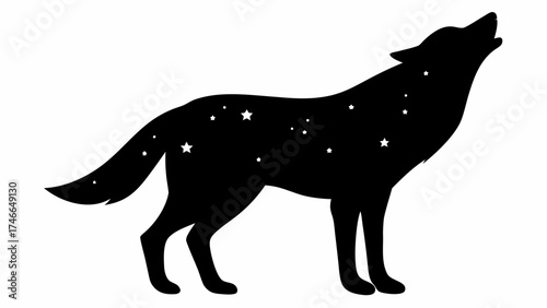 Mystical wolf howling at a starry night sky, a dramatic silhouette with celestial theme
