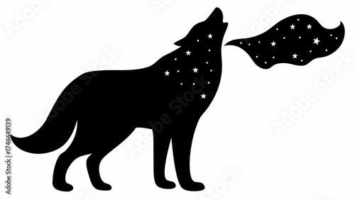 Mystical howling wolf silhouette conveying cosmic energy and celestial power with starry elements