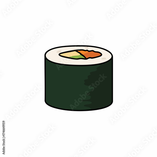 Single Sushi Roll with Colorful Vegetables and Nori Seaweed.