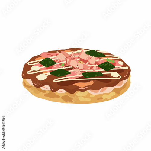 Delicious Okonomiyaki: A Japanese Savory Pancake with Toppings and Sauce
