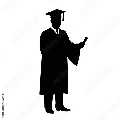 Man in graduation cap holding diploma in silhouette for International Men's Day  