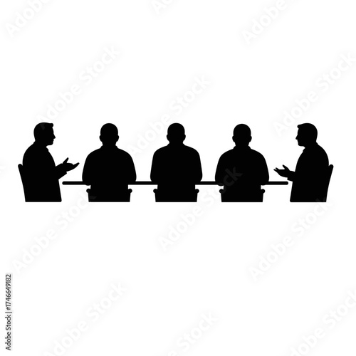 Men discussing at a conference table representing 