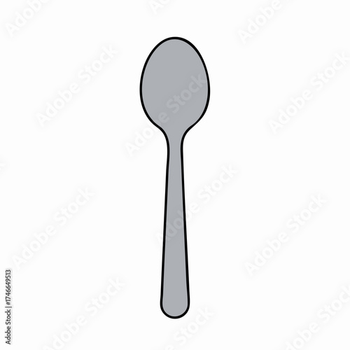 Simple Gray Spoon with Black Outline, Kitchen Utensil Illustration