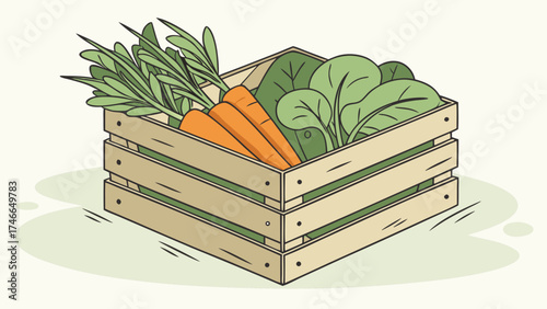 Fresh Vegetables in a Wooden Crate Healthy Food Illustration.