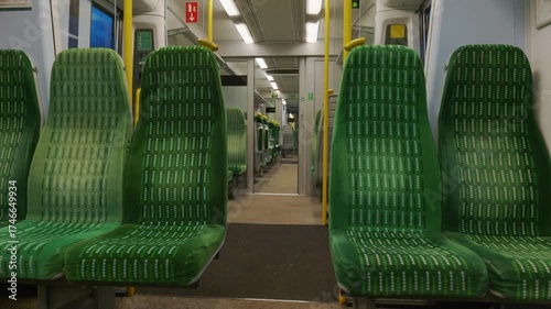 Empty train seats inside train car in england uk