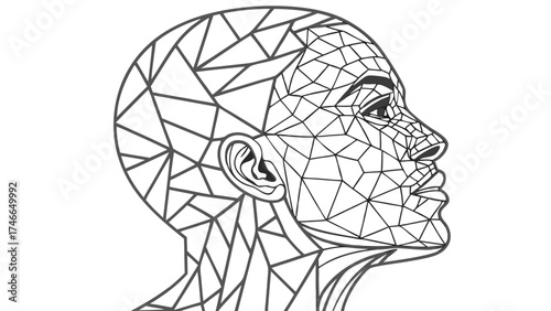 Geometric Low Poly Head Profile Abstract Face Design Minimalist Art Vector Illustration.