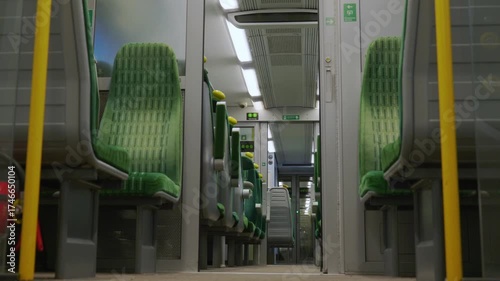 Empty train seats inside train car in england uk