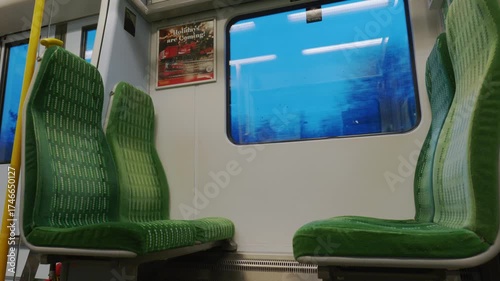 Empty train seats inside train car in england uk